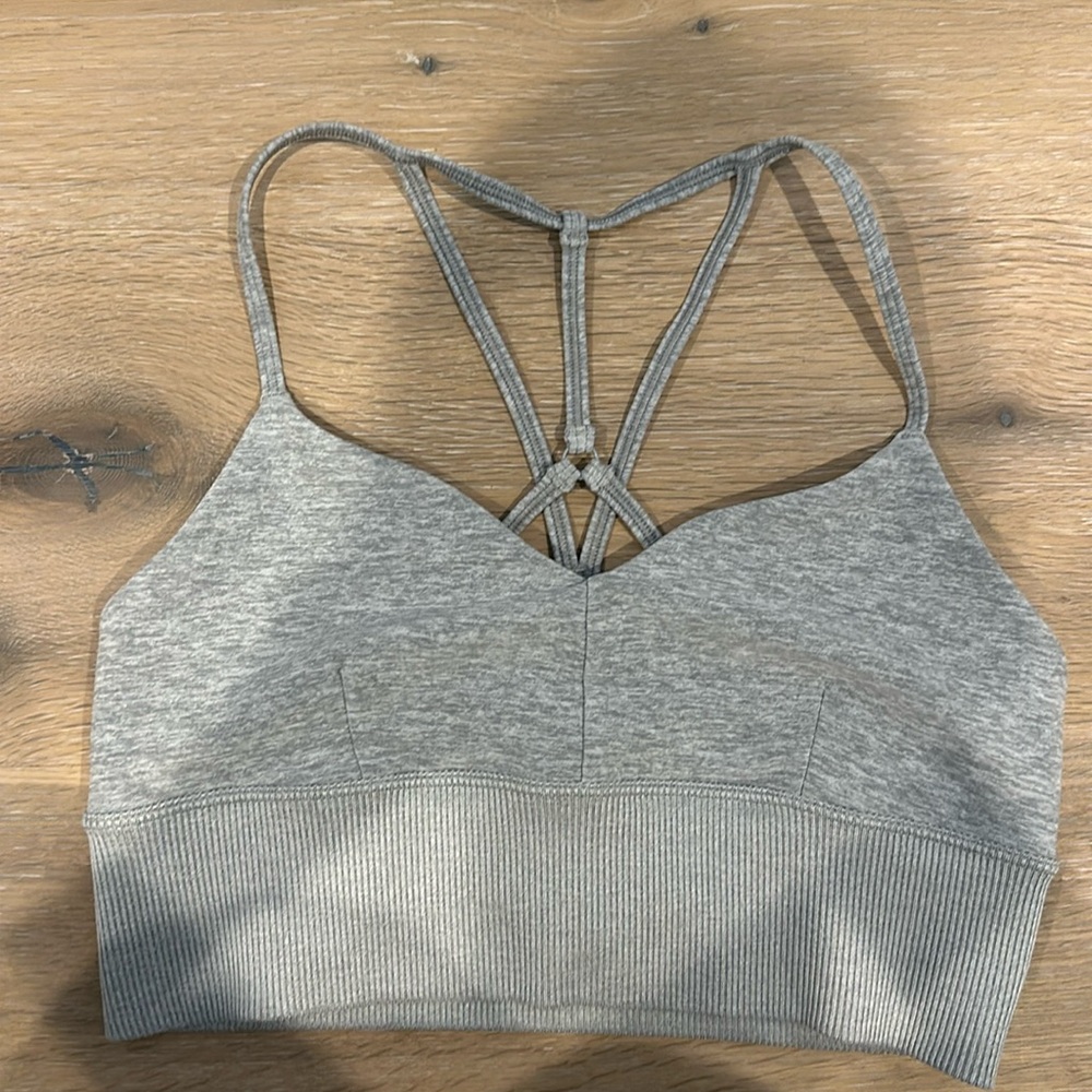 Gray Strappy Seamless Ribbed Bodysuit Top